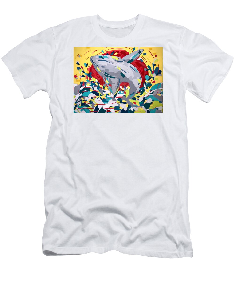 Pacific Coast T-Shirt featuring the painting I Whale Always Love You Whale Breaching by Christie Olstad