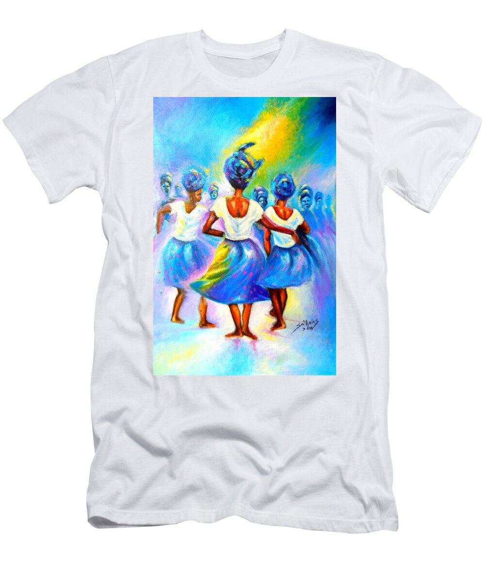 Living Room T-Shirt featuring the painting 'Ijoya' 'Time to Dance' in Yoruba by Olaoluwa Smith