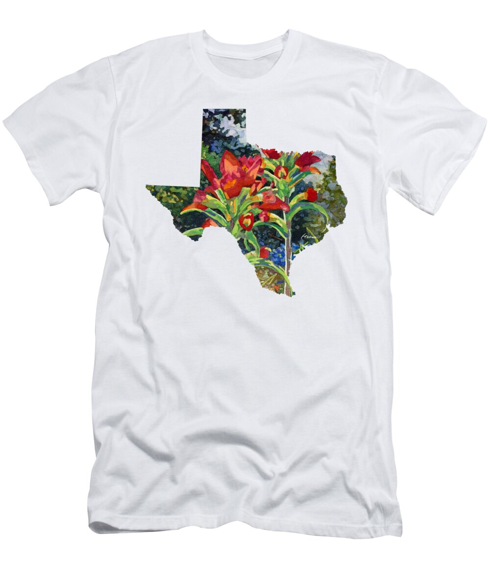 Wild Flower T-Shirt featuring the painting Indian Spring Texas Map by Hailey E Herrera