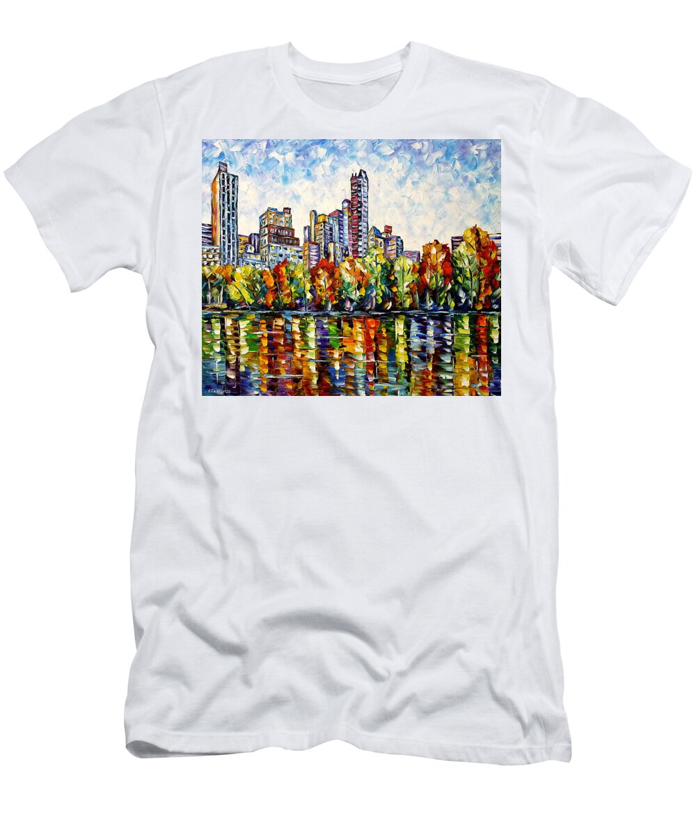 Colorful Cityscape T-Shirt featuring the painting Indian Summer In The Central Park by Mirek Kuzniar