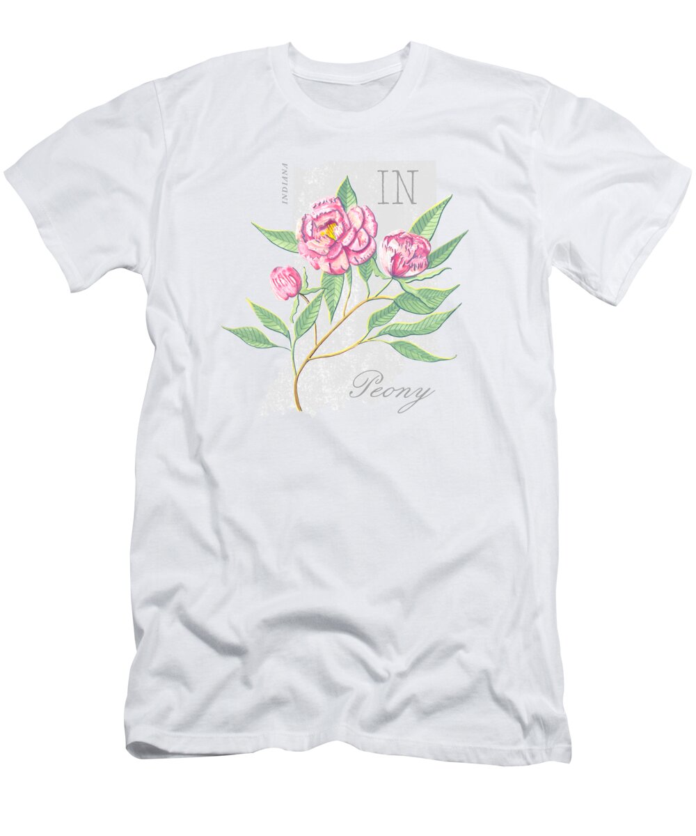 Indiana T-Shirt featuring the painting Indiana State Flower Peony Art by Jen Montgomery by Jen Montgomery