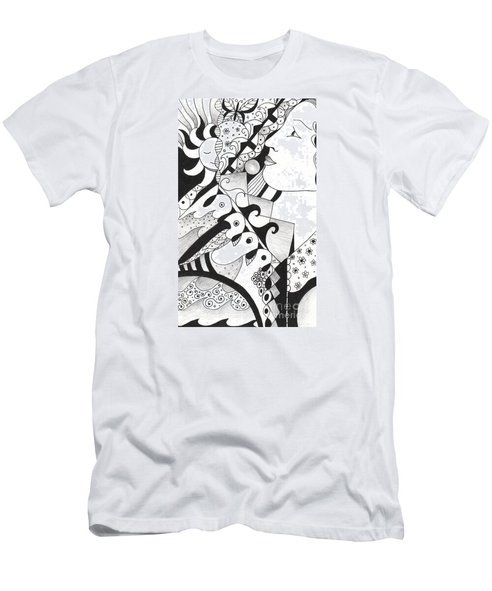 Interpersonality By Helena Tiainen T-Shirt featuring the drawing Interpersonality by Helena Tiainen