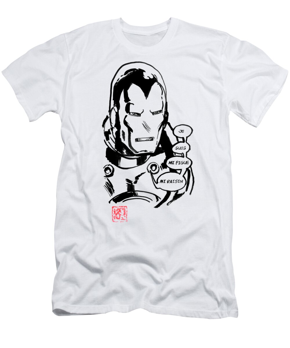 Ironman T-Shirt featuring the drawing Ironman Je Suis Mi Figue Mi Raison by Pechane Sumie