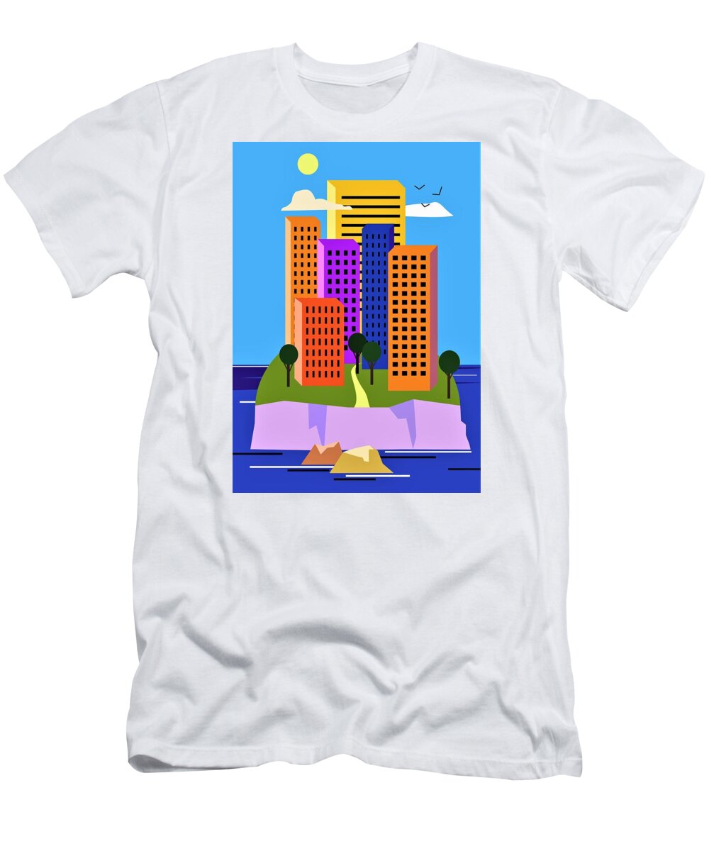 Island T-Shirt featuring the digital art Island City by Fatline Graphic Art