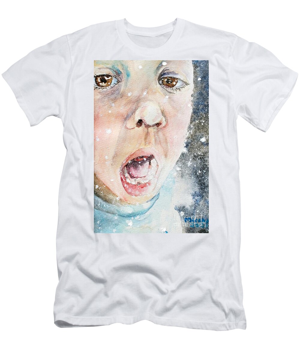 Snow T-Shirt featuring the painting It's SNOWING by Merana Cadorette