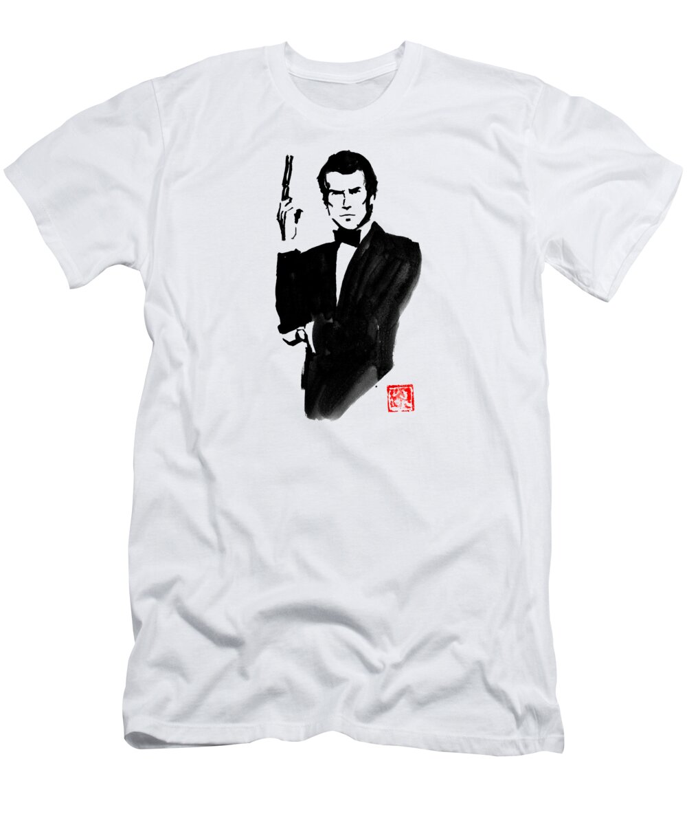  Sumie T-Shirt featuring the drawing James Bond Pierce Brosnan by Pechane Sumie