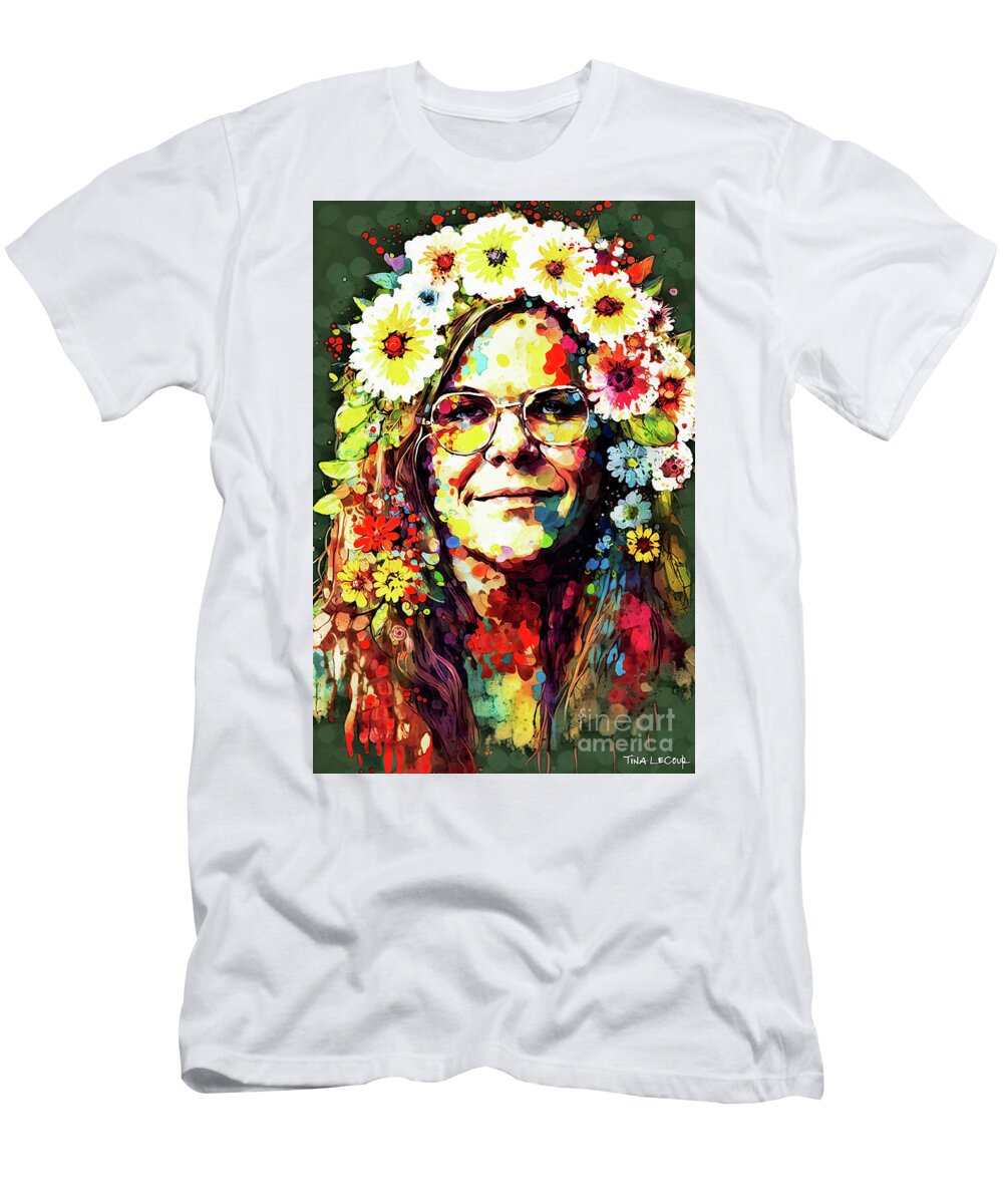 Janis Joplin T-Shirt featuring the painting Janis Joplin Portrait by Tina LeCour