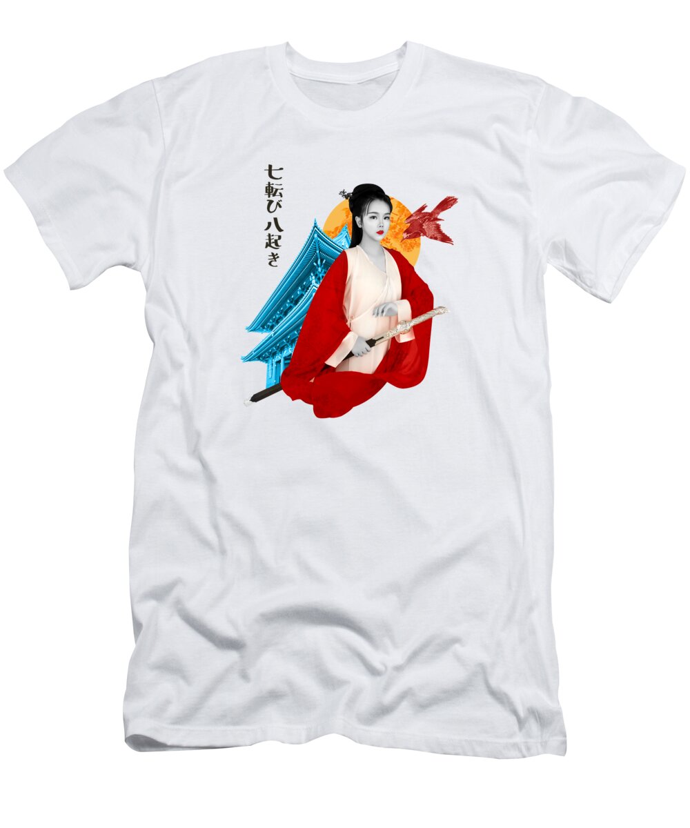Japan T-Shirt featuring the digital art Japanese Art Collage Sword by Me