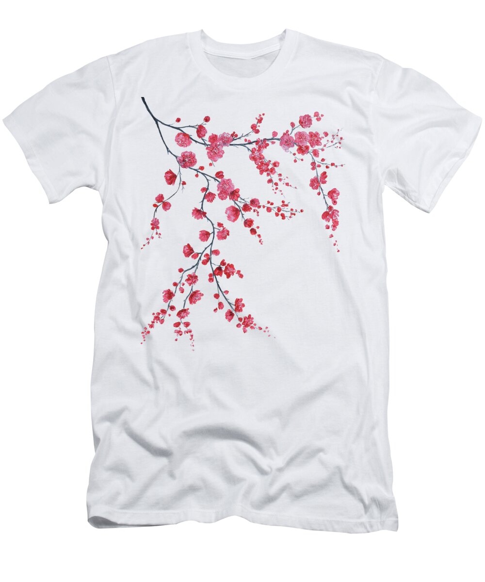 Cherry Blossom T-Shirt featuring the painting Japanese cherry blossom branch by Jan Matson