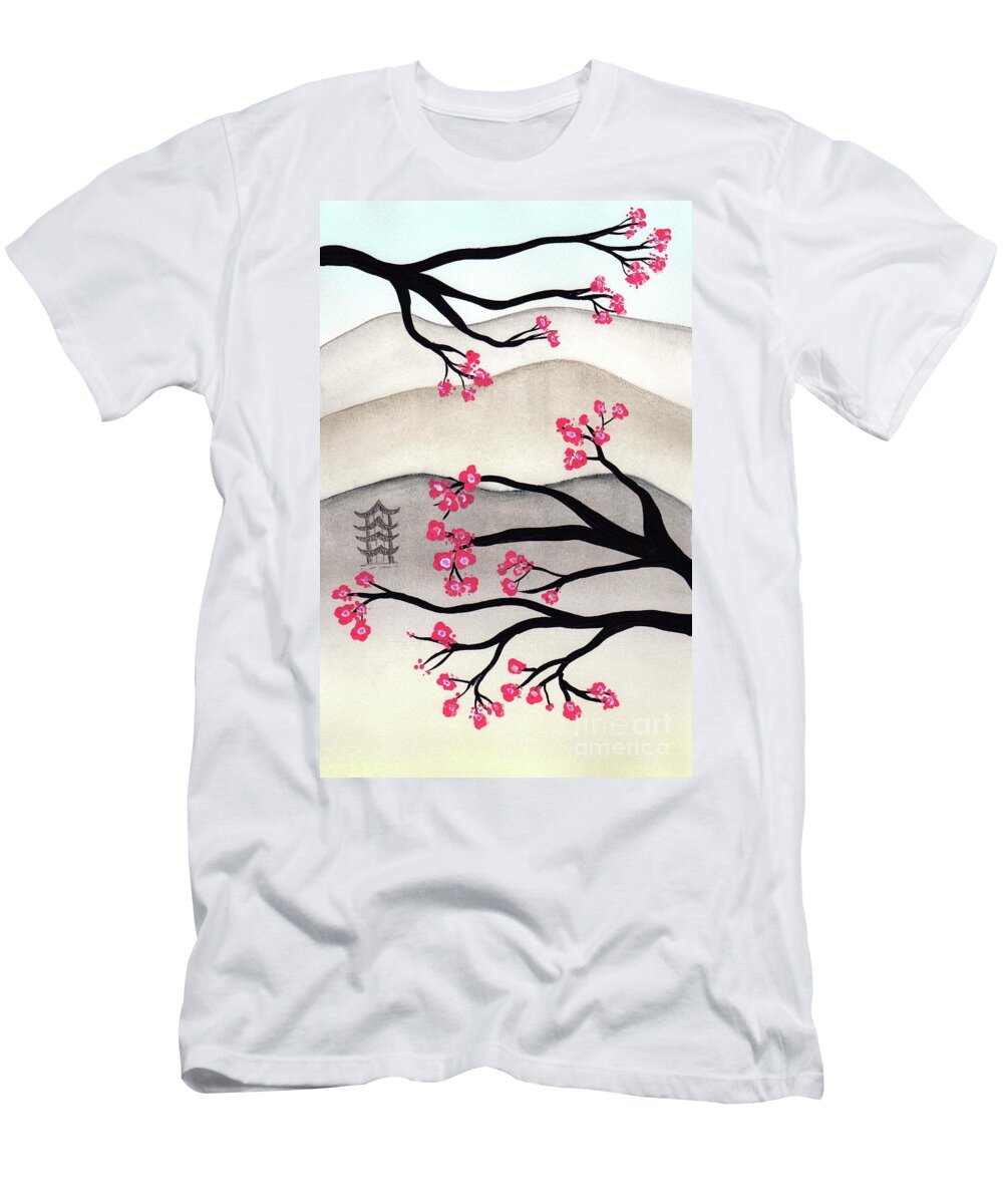 Japan T-Shirt featuring the painting Japanese Cherry Blossoms by Donna Mibus