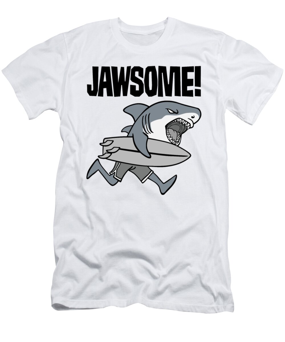 Sharks T-Shirt featuring the digital art Jawsome Shark Surfer by Tinh Tran Le Thanh