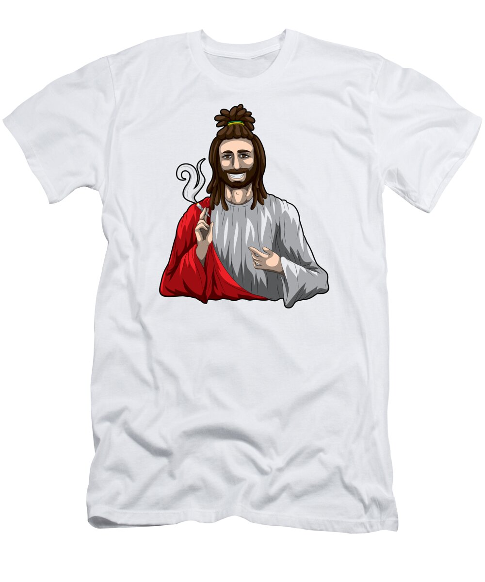 Cannabis T-Shirt featuring the digital art Jesus Smokes Weed Cannabis Lord Rasta Stoner by Mister Tee