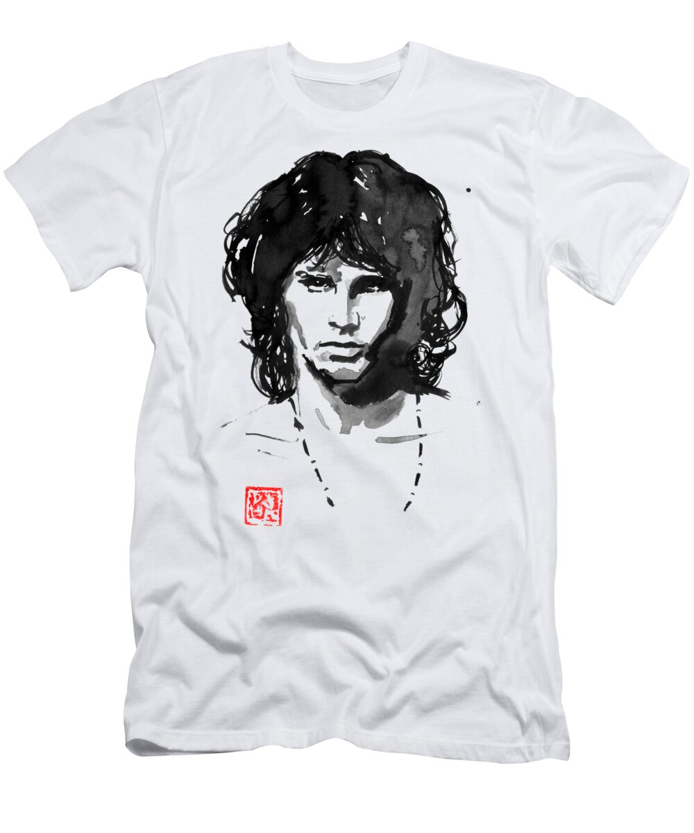 Jim T-Shirt featuring the drawing Jim Morrison by Pechane Sumie