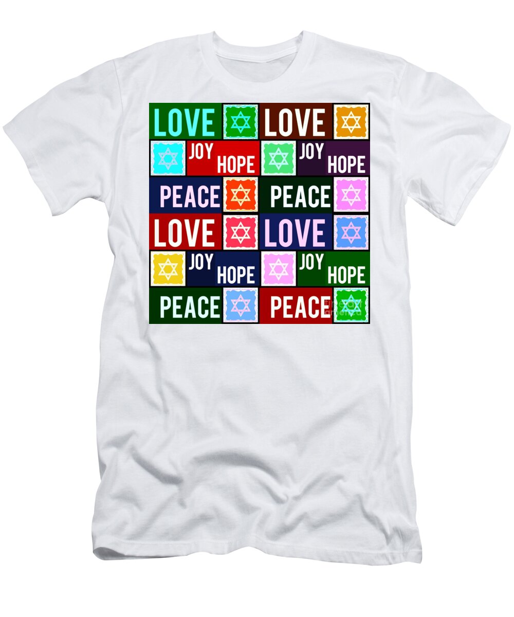 Judaica T-Shirt featuring the painting JUDAICA Love and Joy Blessings by Sandra Silberzweig