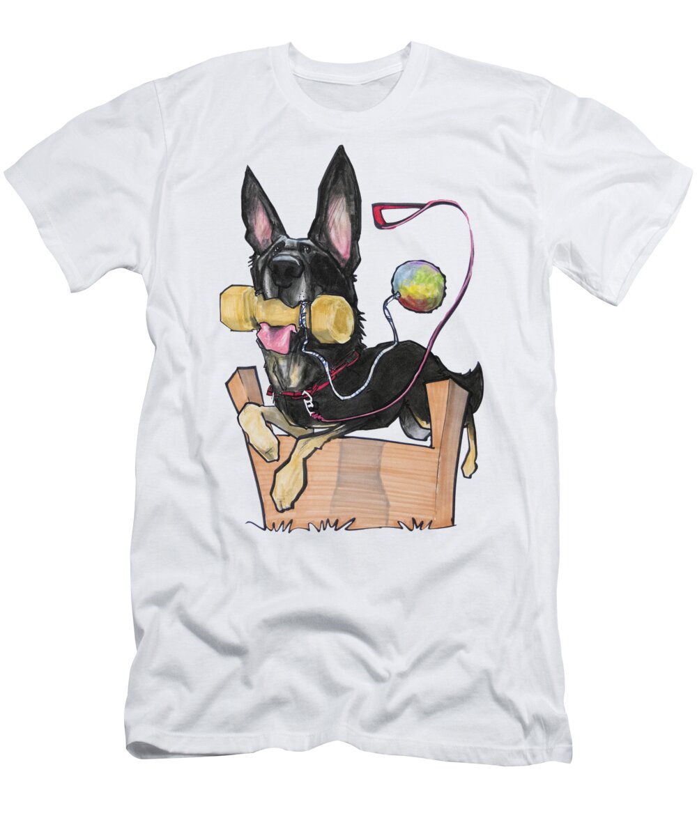 Dog T-Shirt featuring the drawing Jumping German Shepherd by Canine Caricatures By John LaFree
