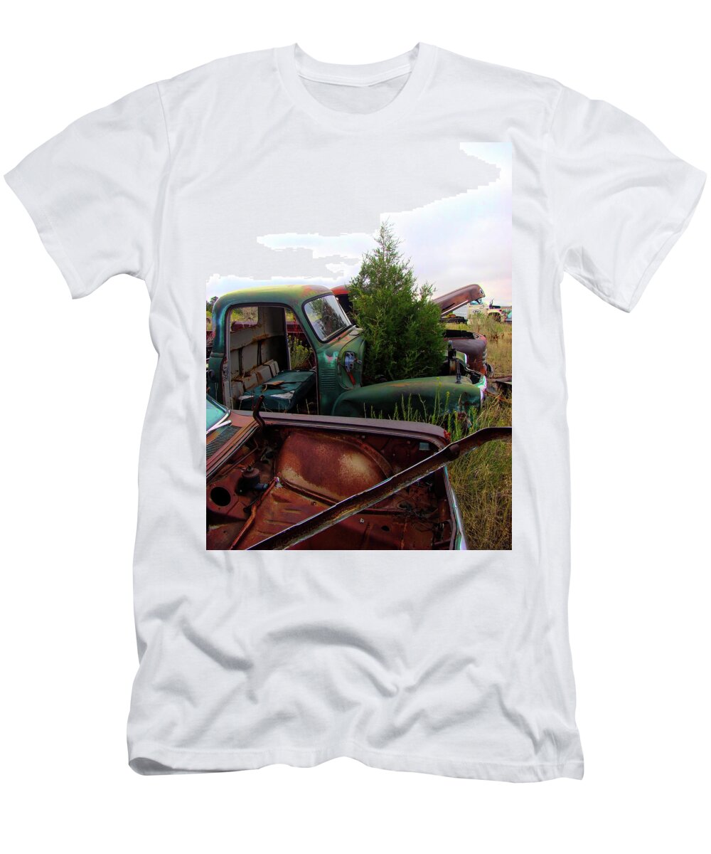 Junkyard T-Shirt featuring the photograph Junkyard Series A tree grows in it 2 by Cathy Anderson