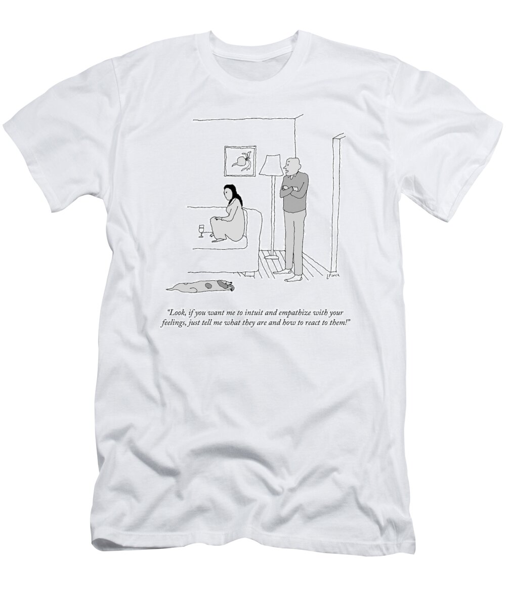 “look T-Shirt featuring the drawing Just Tell Me by Liana Finck