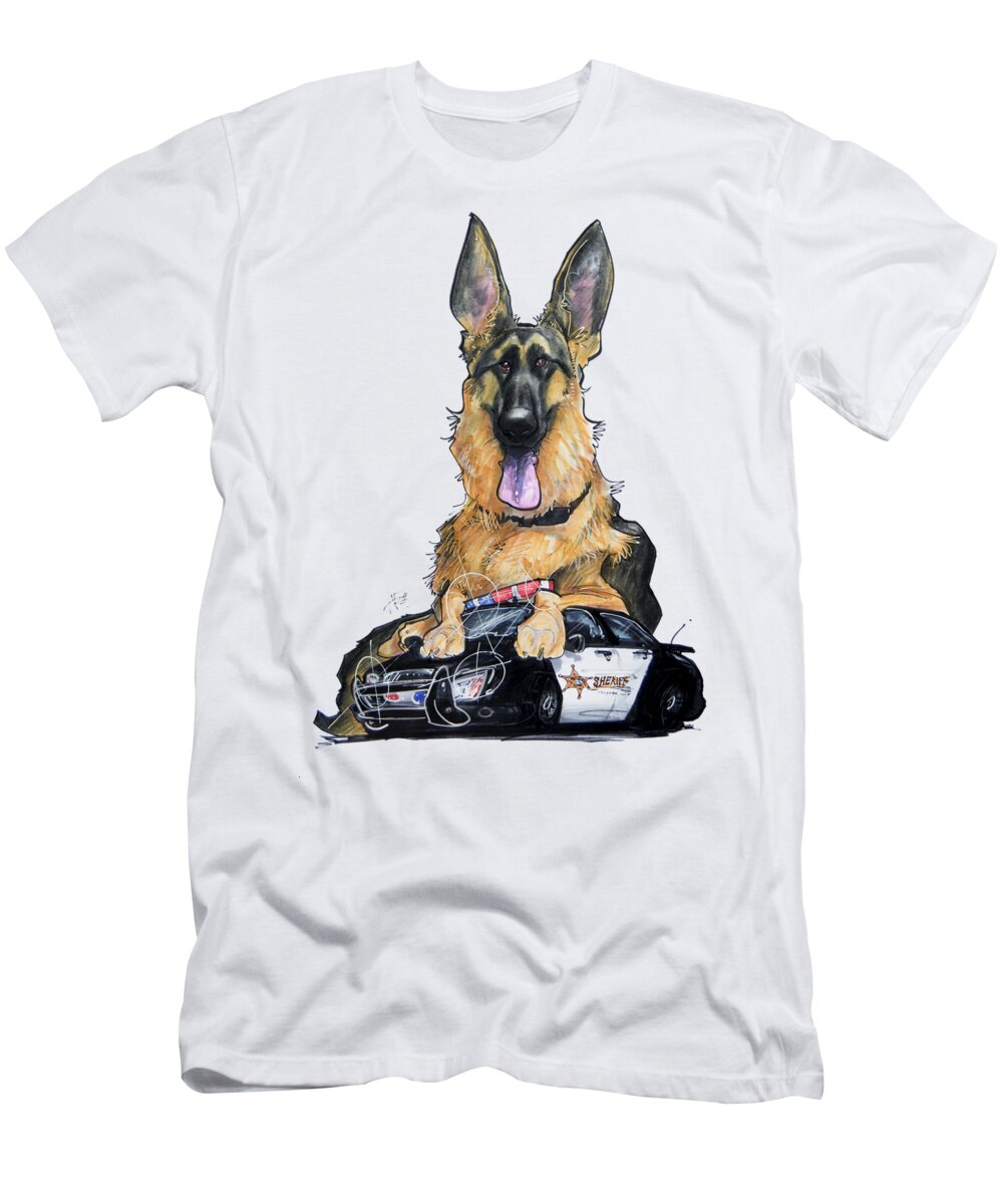 Dog T-Shirt featuring the drawing K9 Unit German Shepherd by Canine Caricatures By John LaFree