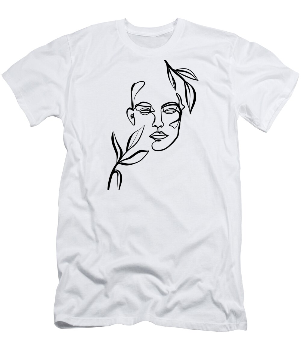Abstract T-Shirt featuring the digital art Kalonice 7 - Minimal, Modern - Abstract Women Line Art by Studio Grafiikka