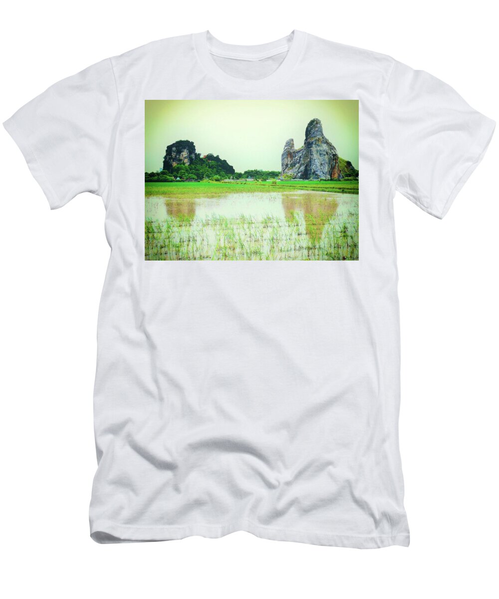 Karst T-Shirt featuring the photograph Karst mountain and paddy field by Robert Bociaga