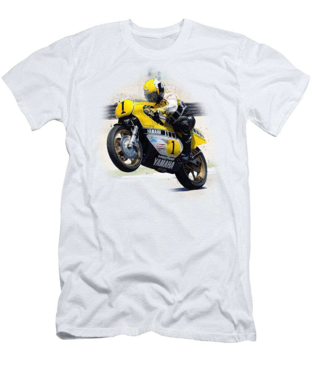 Watercolor T-Shirt featuring the digital art Kenny Roberts Racing by Gary Grayson