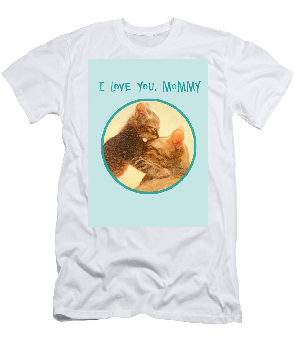 Cat T-Shirt featuring the mixed media Kitty Love by Moira Law