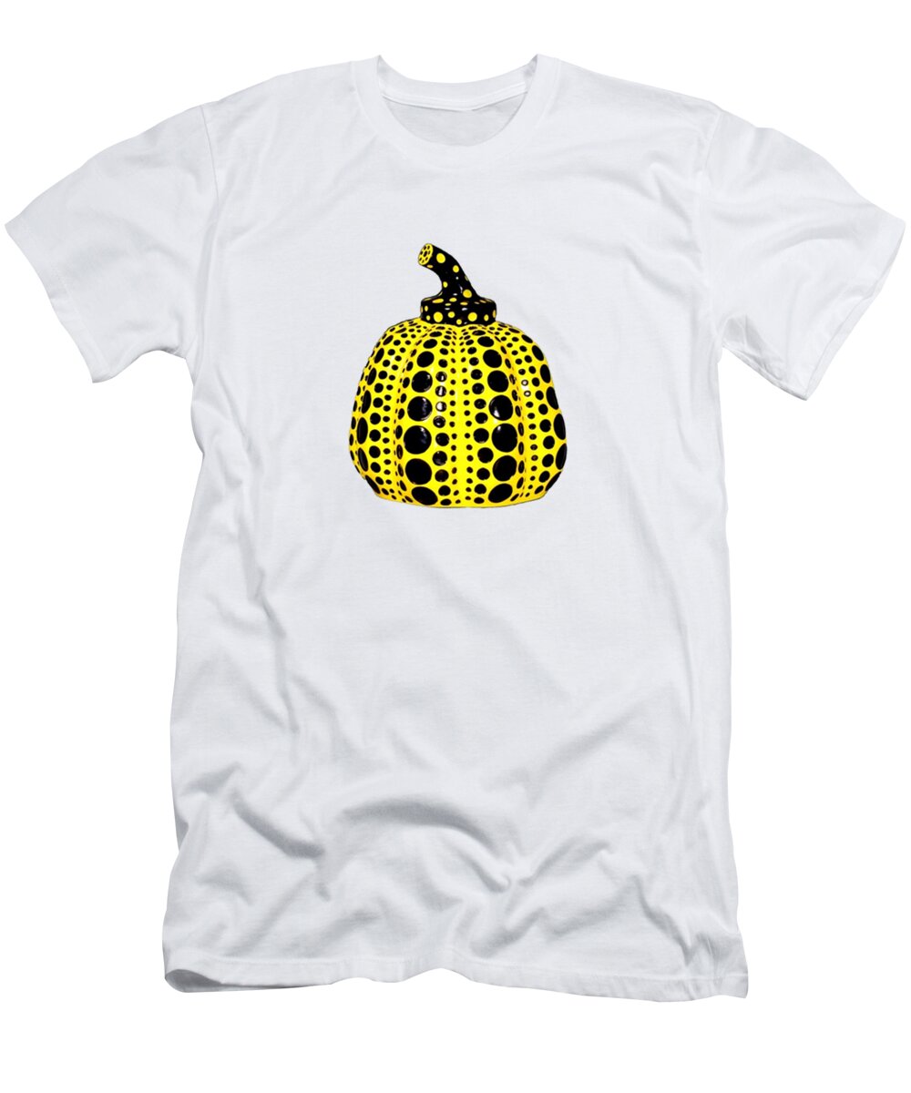 Yayoi Kusama T-Shirt featuring the digital art Kusama Yayoi Yellow Pumpkin Black Bubble by Anti Lili