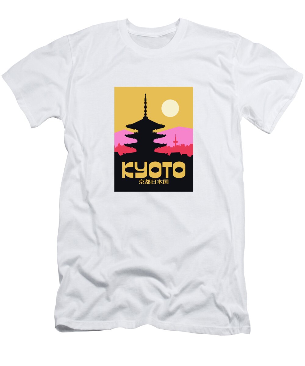 Japan T-Shirt featuring the digital art Kyoto Pagoda Yellow Japan Tourism by Organic Synthesis