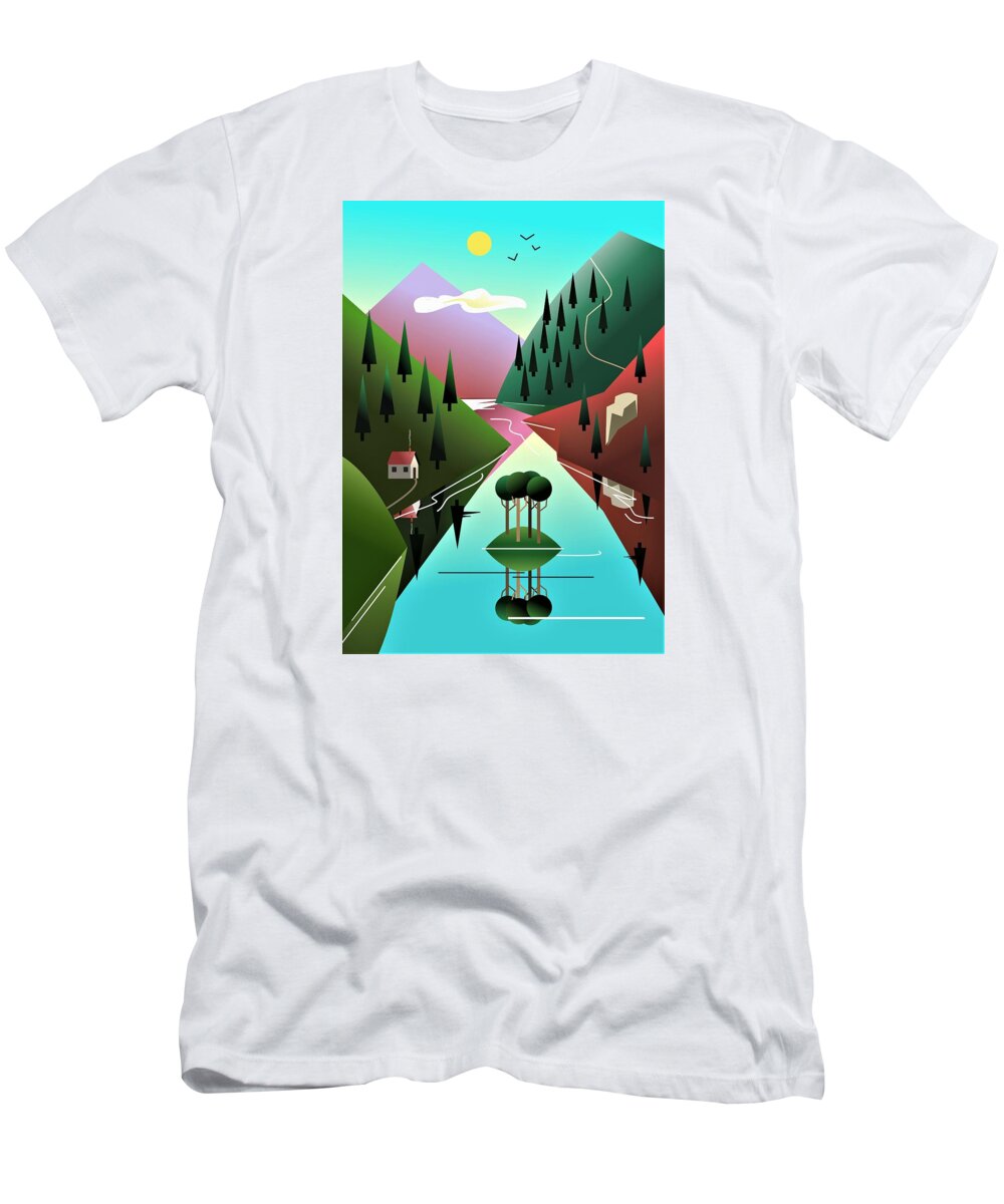 Lake T-Shirt featuring the digital art Lake District. by Fatline Graphic Art