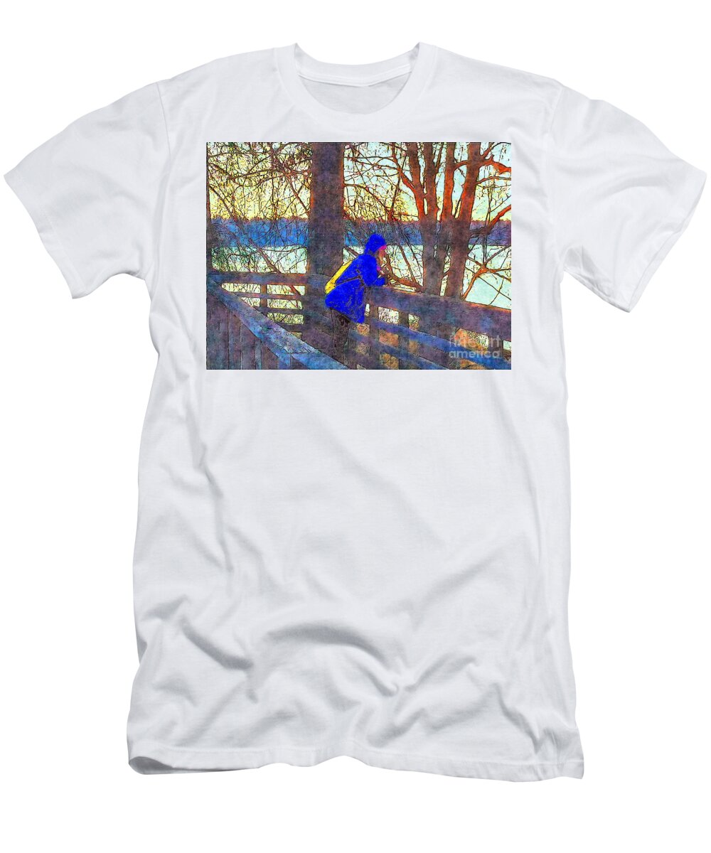 Lake T-Shirt featuring the photograph Lake Thinker at Sunset by Sea Change Vibes