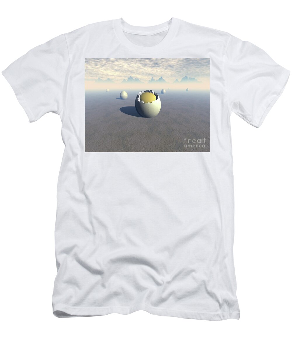 Sci Fi T-Shirt featuring the digital art Landscape of Seven Eggs by Phil Perkins