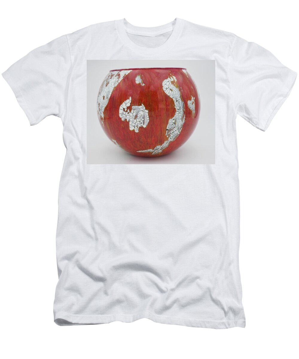 Red T-Shirt featuring the glass art Large Red Bowl by Christopher Schranck