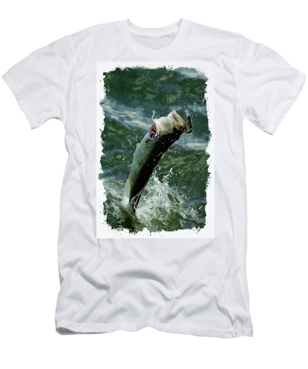 Jumping T-Shirt featuring the digital art Largemouth trying to get away by Chauncy Holmes