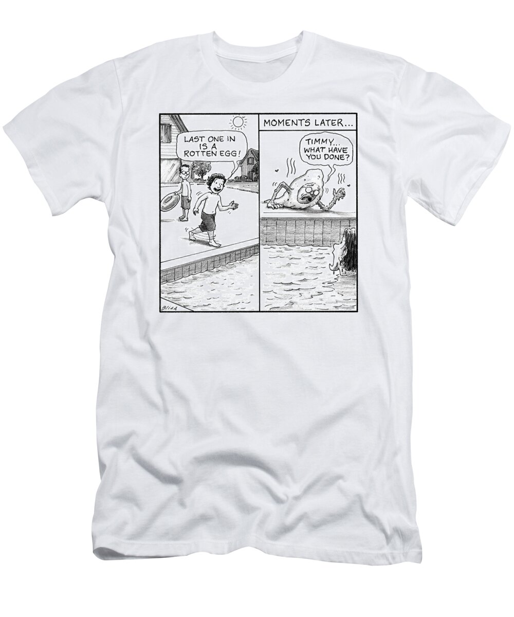 Captionless T-Shirt featuring the drawing Last One In by Harry Bliss