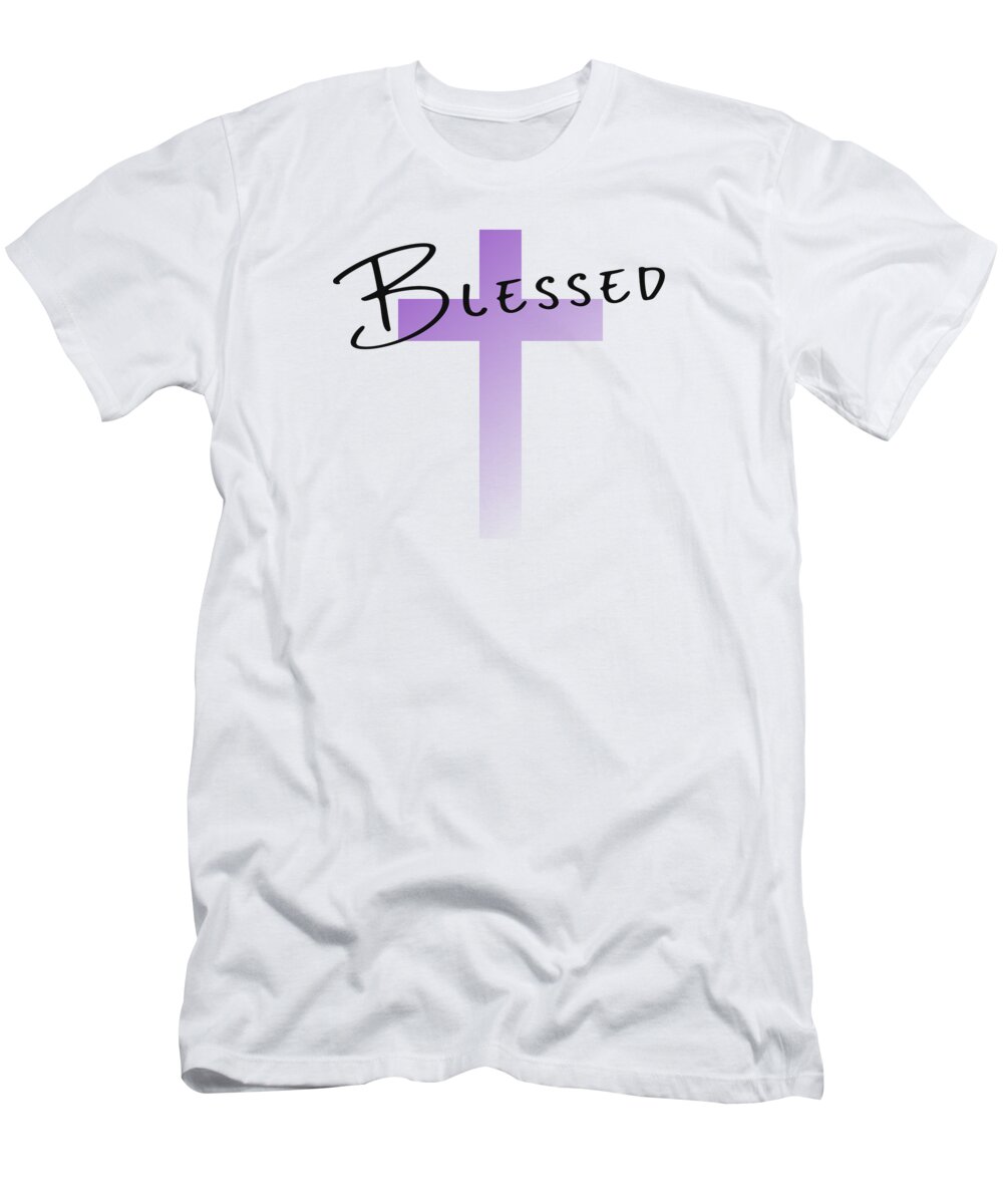 Lavender Easter Cross T-Shirt featuring the digital art Lavender Easter Cross - Blessed by Bob Pardue