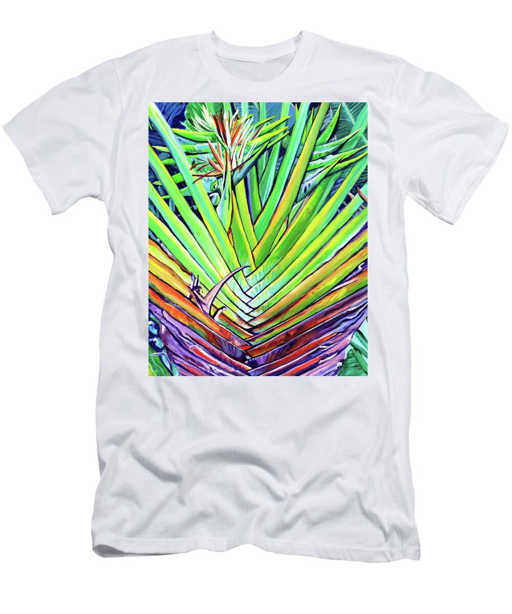 Bird Of Paradise T-Shirt featuring the painting Lawai Bird of Paradise by Marionette Taboniar