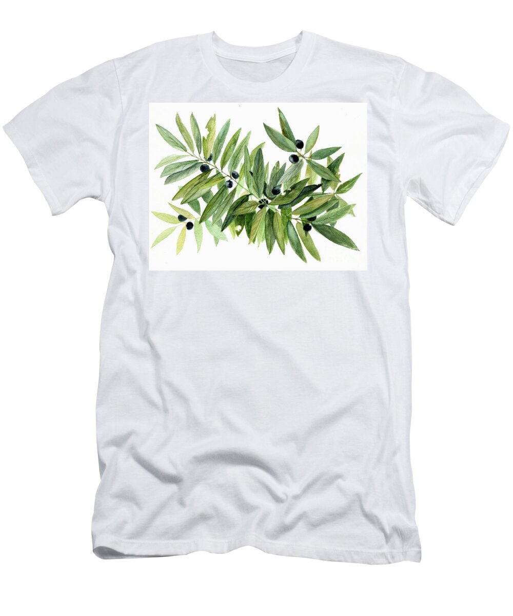 Botanical T-Shirt featuring the painting Leaves and Berries by Laurie Rohner