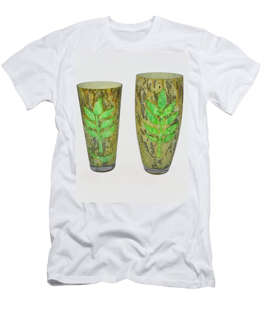 Green T-Shirt featuring the glass art Leaves set of two by Christopher Schranck