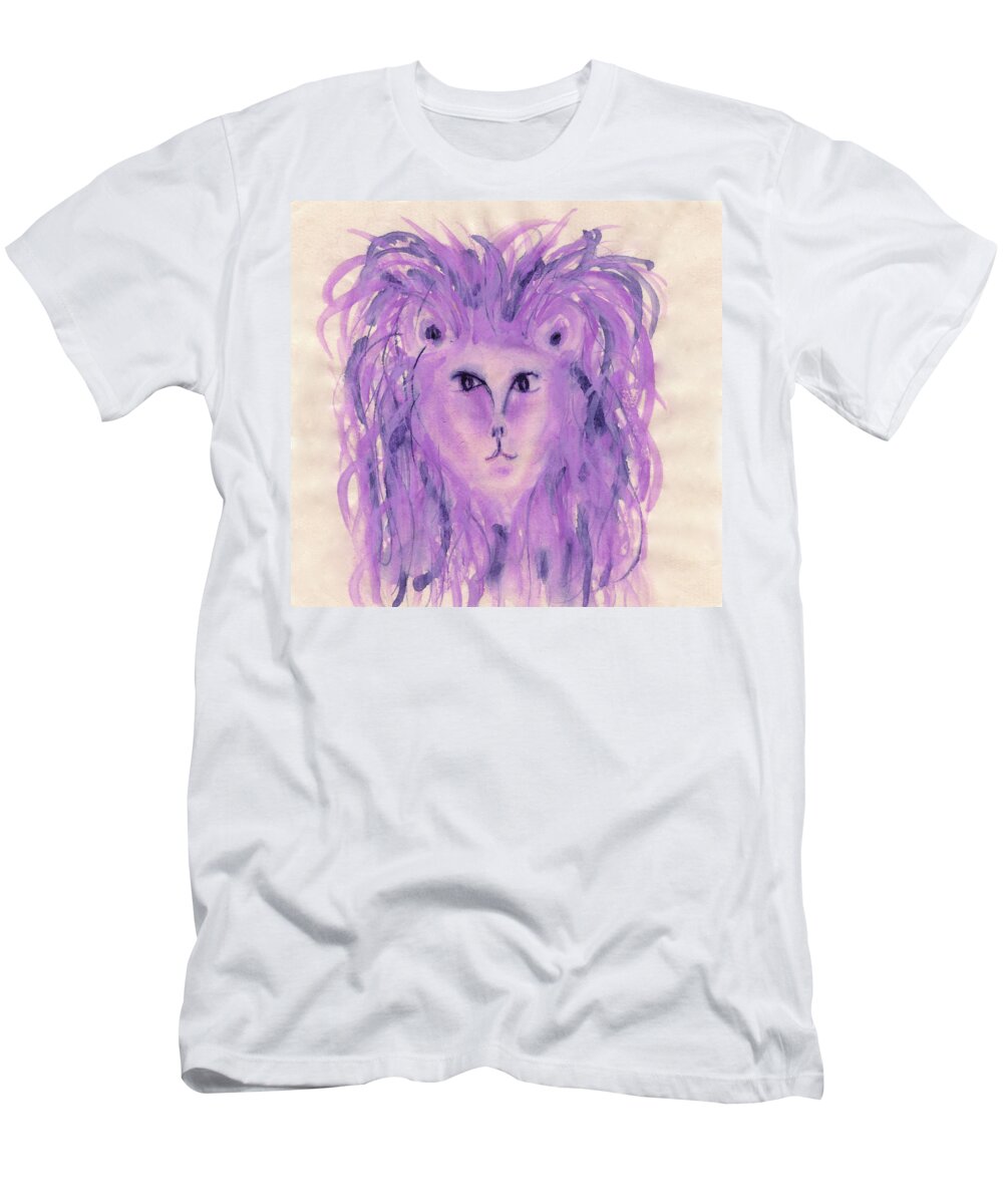 Purple Leo Lion T-Shirt featuring the painting Leo Zodiac Sign Lion Symbol by Anne Nordhaus-Bike