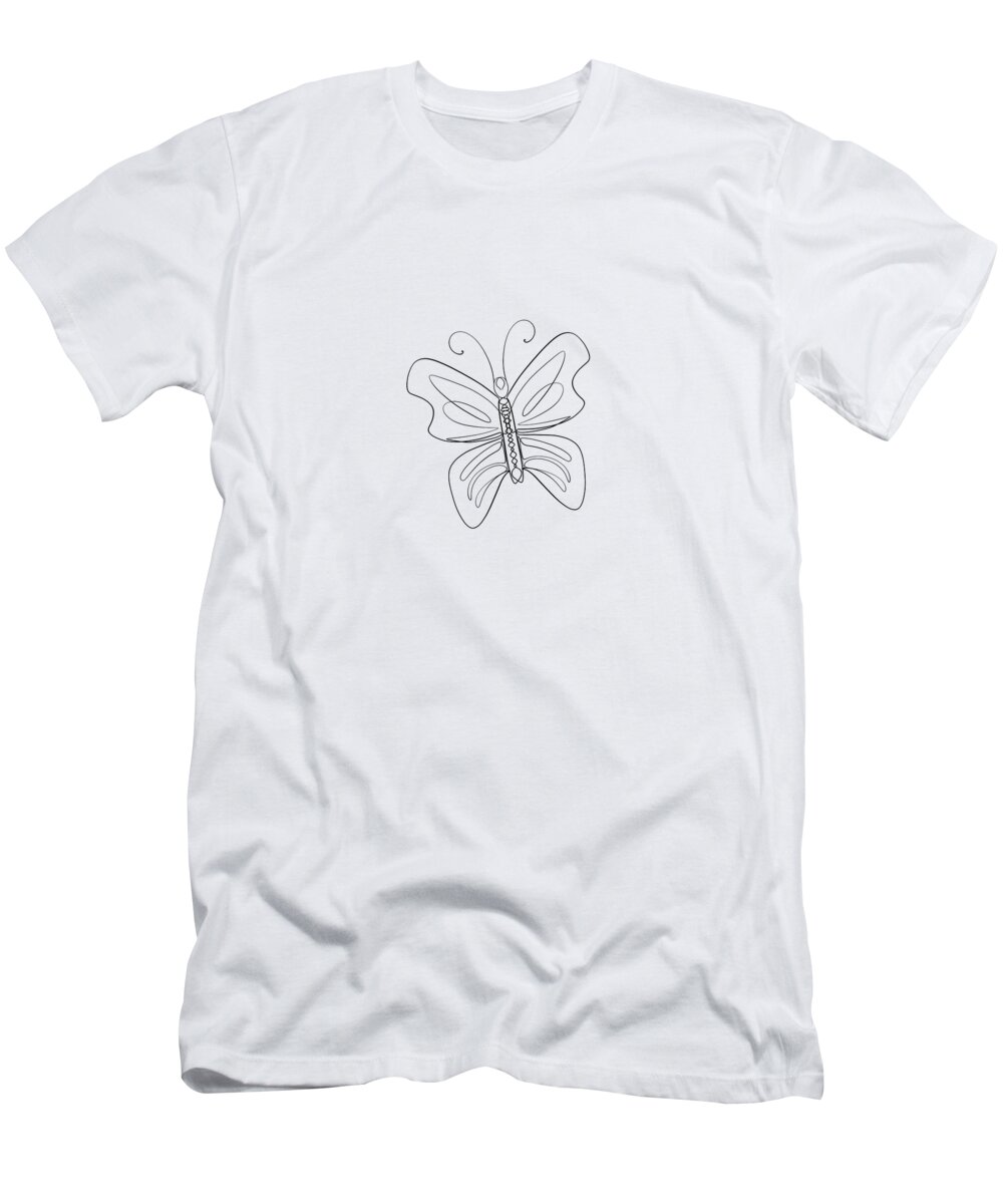 Butterfly T-Shirt featuring the digital art Lepidopteran 1 - Minimal, Modern - Contemporary Abstract Line Art by Studio Grafiikka