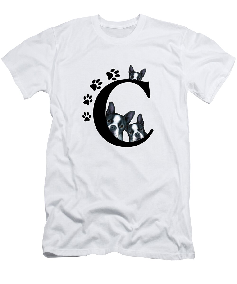 Letter C Monogram Boston Terrier Dogs T-Shirt by Lucie Dumas - Pixels