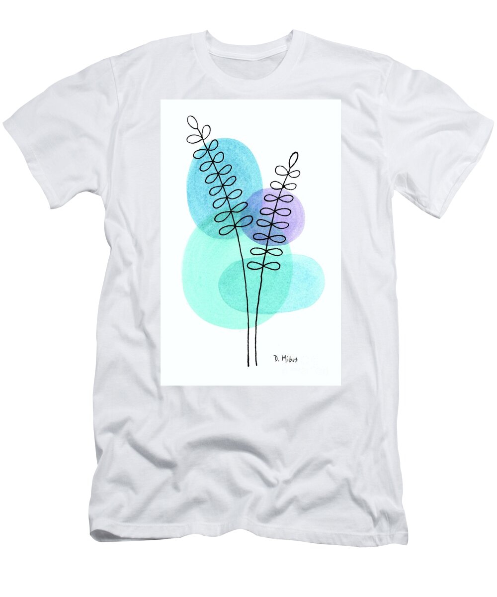 Mid Century Modern Circle T-Shirt featuring the painting Line Drawing Botanical 1 by Donna Mibus