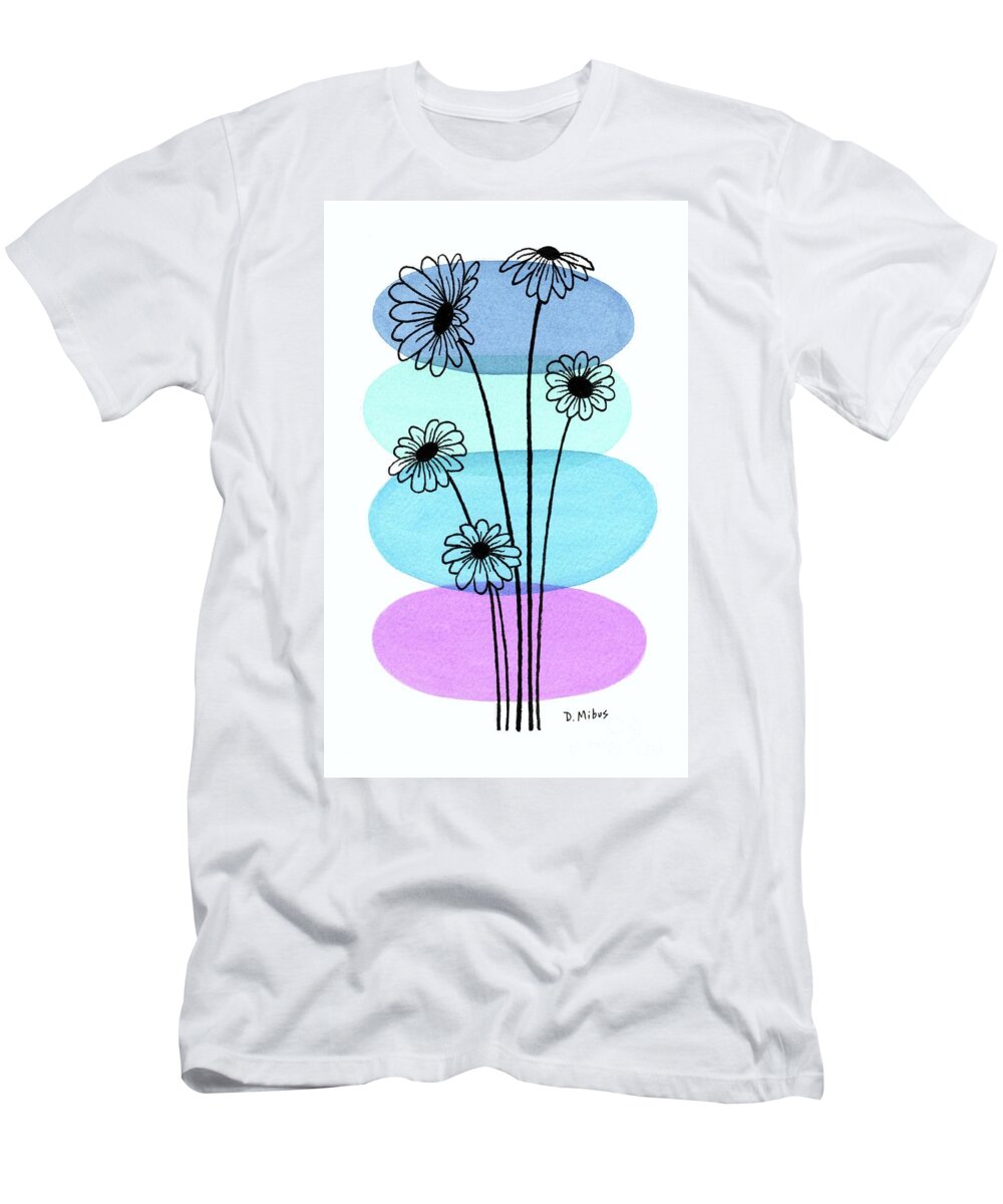 Mid Century Daisies T-Shirt featuring the painting Line Drawing Botanical 5 by Donna Mibus