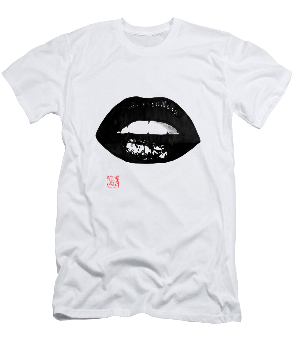 Lips T-Shirt featuring the drawing Lips by Pechane Sumie