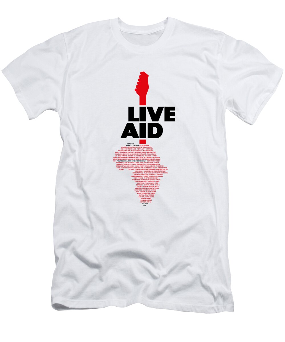 Live T-Shirt featuring the digital art Live Aid 1985 black list by Andrea Gatti