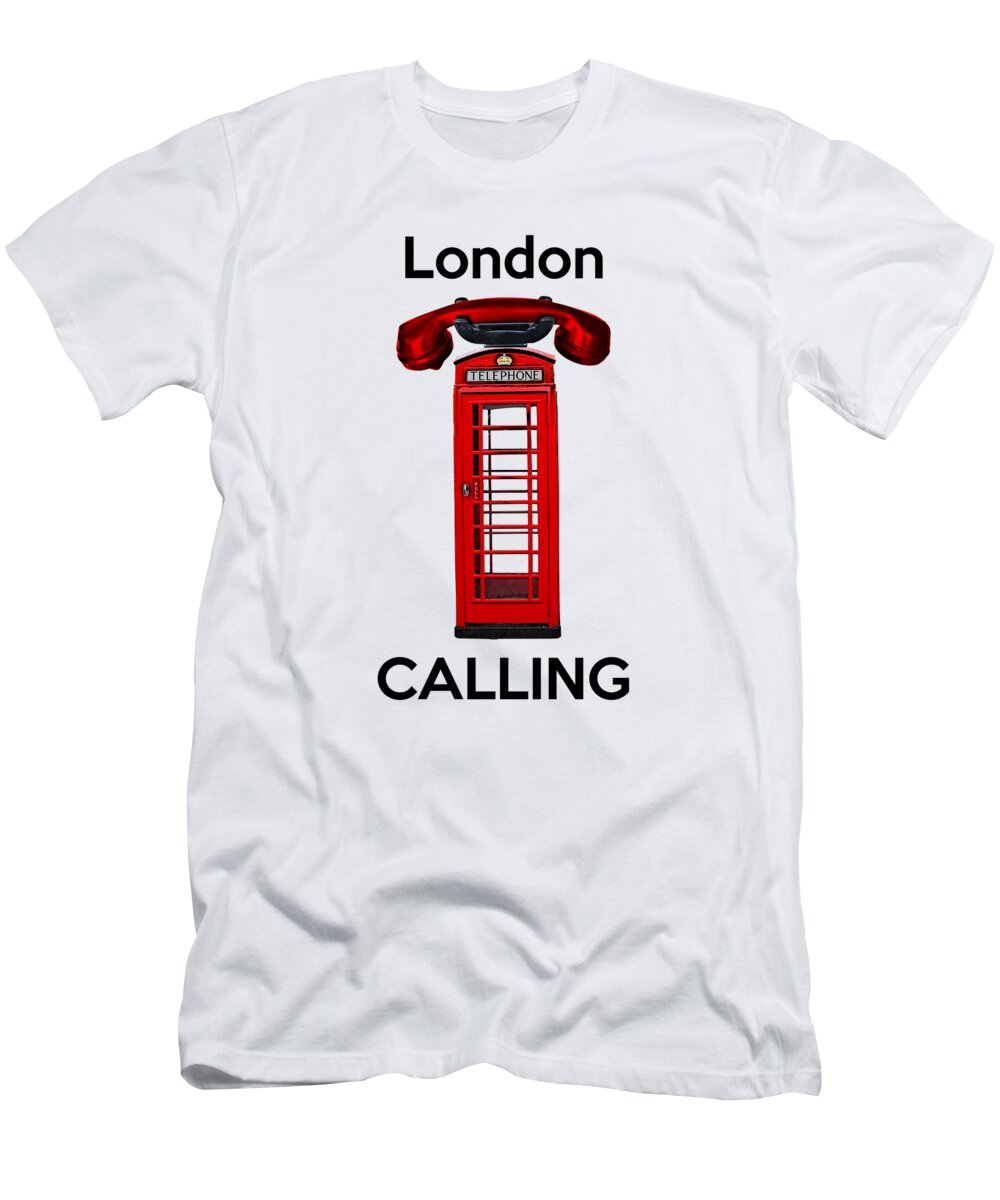 London Calling T-Shirt featuring the digital art London Calling Phone Booth by Madame Memento