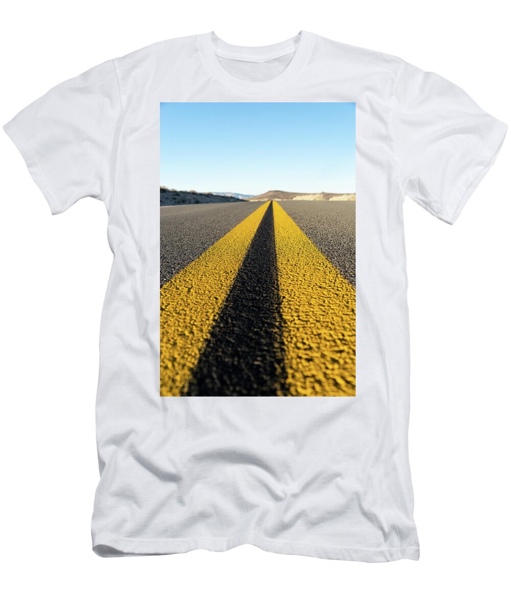 Desert T-Shirt featuring the photograph Long deserted Road by Marian Tagliarino