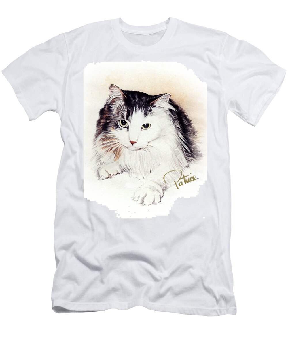 Watercolour Art By Patrice T-Shirt featuring the painting Long Haired Kitty by Patrice Clarkson