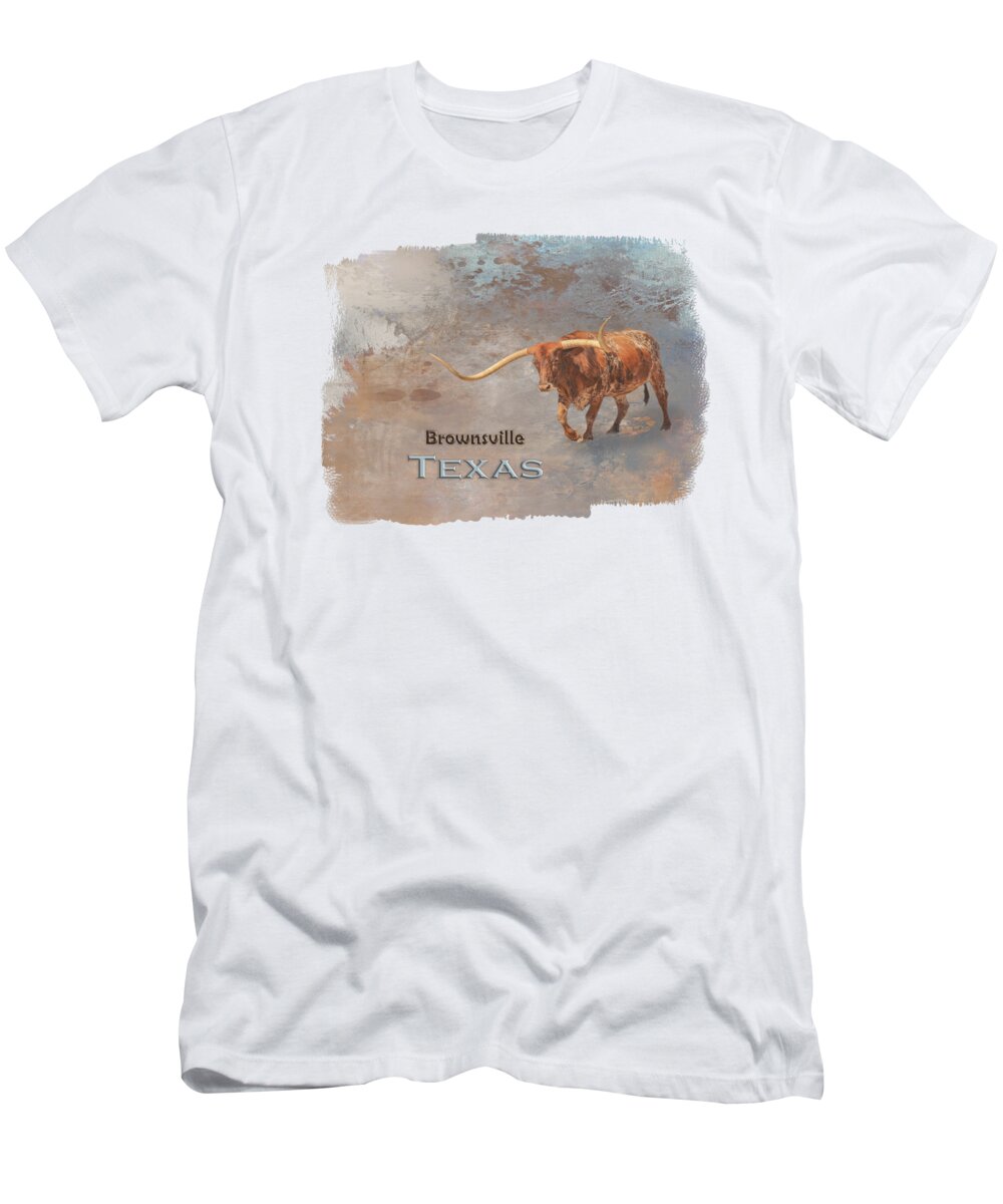 Brownsville T-Shirt featuring the digital art Longhorn Bull Brownsville by Elisabeth Lucas