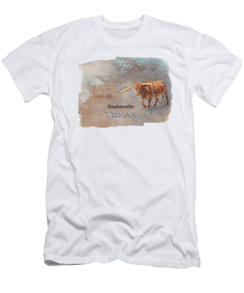 Stephenville T-Shirt featuring the mixed media Longhorn Bull Stephenville by Elisabeth Lucas